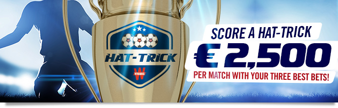 R&eacute;alisez votre Hat-trick. 2500 euros par match avec vos 3 meilleurs paris !