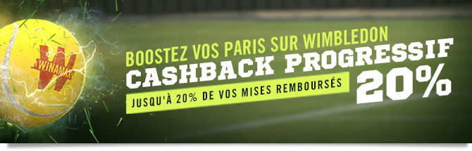 Boostez vos paris sur Wimbledon. Jusqu'à 20% de vos mises remboursés.