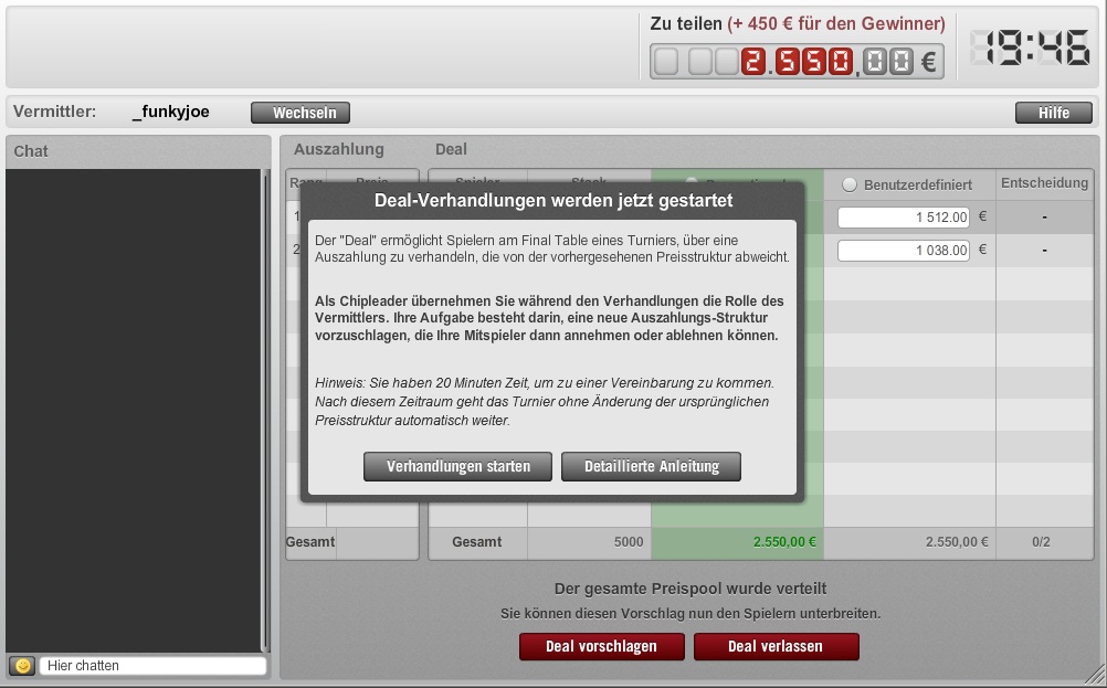 Das Deal-Fenster - Winamax Poker