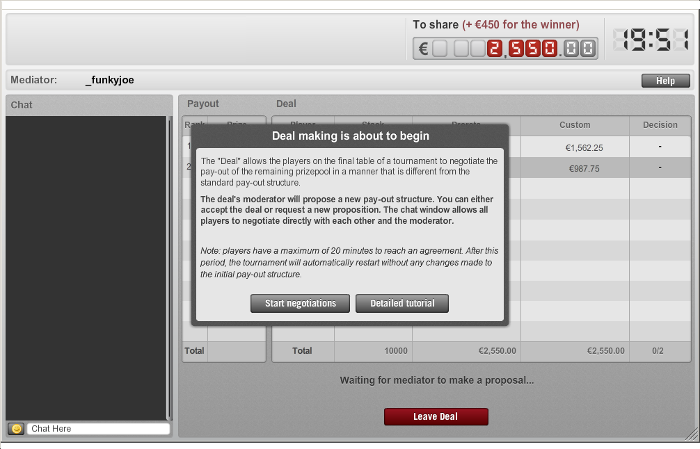 screenshot : La phase du deal va débuter