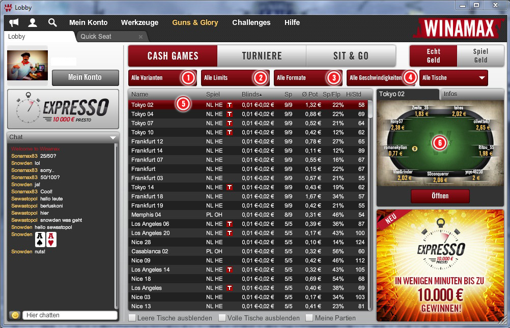 Die Cash GameLobby Winamax