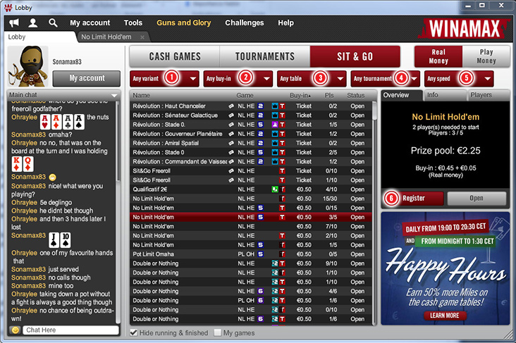 Winamax Tournament Lobby